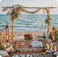 An intimate beach ceremony, set for golden hour